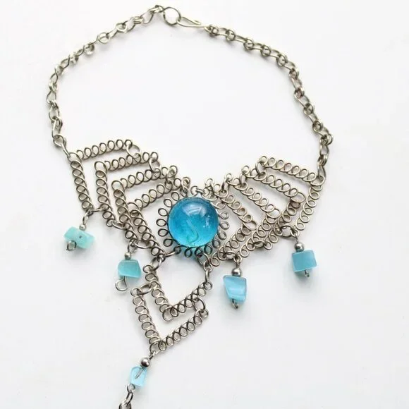 Vintage Silver-tone Bracelet with Turquoise Blue Cabochon - Picture 4 of 4